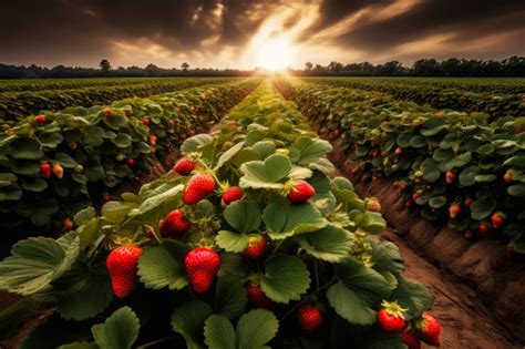 Champ de fraises colorées sous le soleil