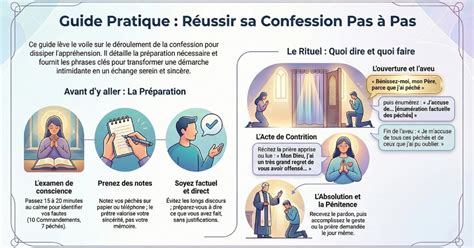 infographie sur les étapes de la confession catholique