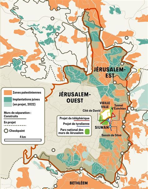 carte de la région de Jérusalem avec la piscine de Siloé