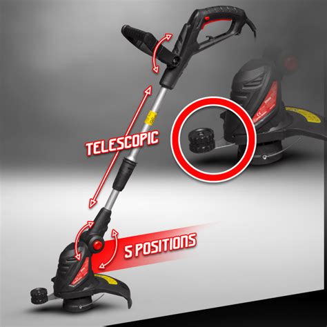 Schéma technique illustrant les composants principaux du coupe-bordure ELEM Garden Technic DCBT33D incluant la tête de coupe, la tige télescopique et le moteur