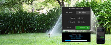 Interface de l'application mobile affichant les réglages d'arrosage et les prévisions météo