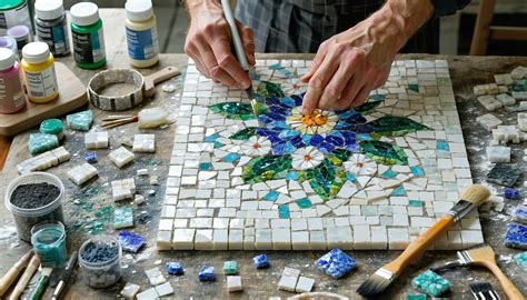 Exemple de motif de lotus en mosaïque installé au fond d'un bassin