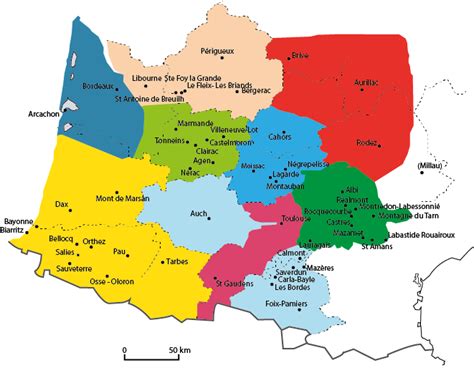 Carte du Sud-Ouest avec localisation de la pépinière à Eugénie-les-Bains