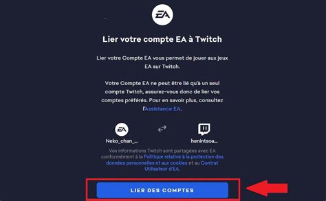 Schéma simplifié du processus de liaison de compte entre Twitch, EA et la plateforme de jeu
