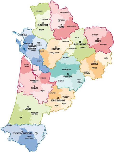 Carte de la région Nouvelle-Aquitaine