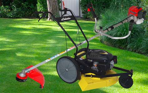 Débroussailleuse à roues en action dans un jardin