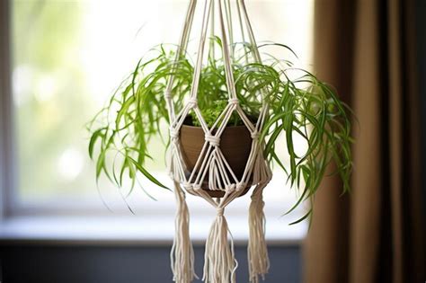 Plante araignée suspendue près d'une fenêtre avec lumière filtrée
