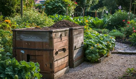Photo montrant un composteur de jardin bien intégré dans un environnement de potager