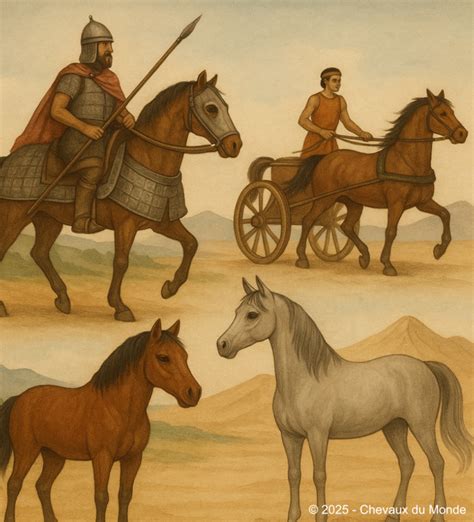 Illustration de deux cavaliers et leurs chevaux