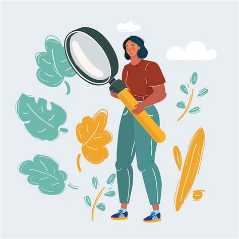 Illustration d'une personne examinant une plante avec une loupe