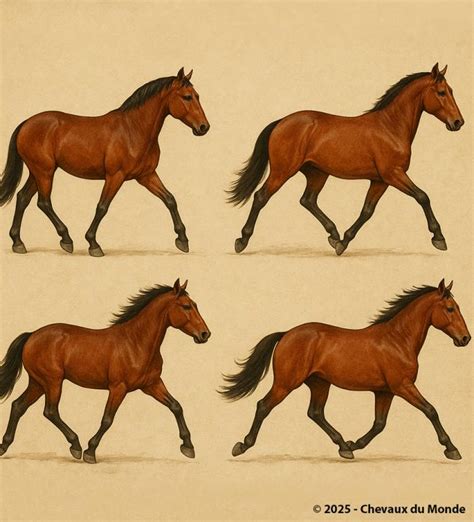 Portrait d'un cheval Hackney au trot, mettant en valeur son allure relevée et son port de tête fier.