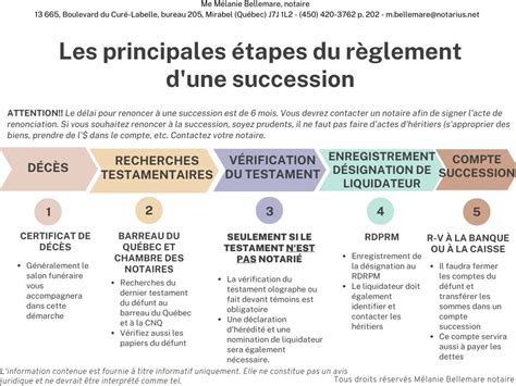 Schéma des étapes clés d'une succession