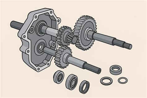 Vue détaillée des composants de transmission de la motobineuse