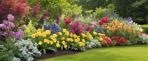 Vue d'ensemble d'un jardin printanier mettant en valeur des massifs de tulipes blanches