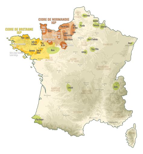 Carte des régions de production de pommes à cidre en France