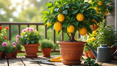 Citronnier rouge en pot avec des fruits colorés