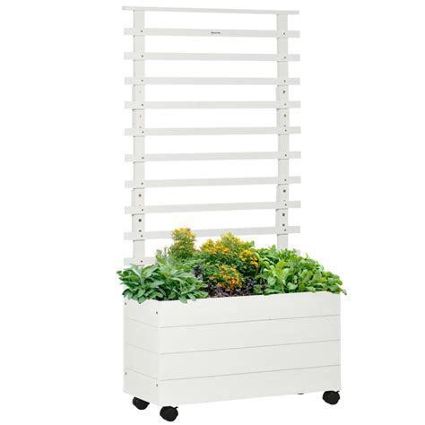 Jardinière sur roulettes avec treillis et plantes grimpantes