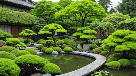 Variété de plantes typiques d'un jardin japonais