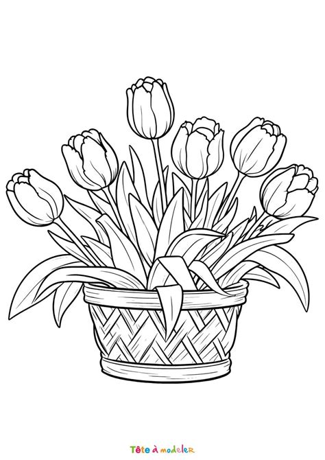 illustration d'un bouquet de tulipes artistique à colorier