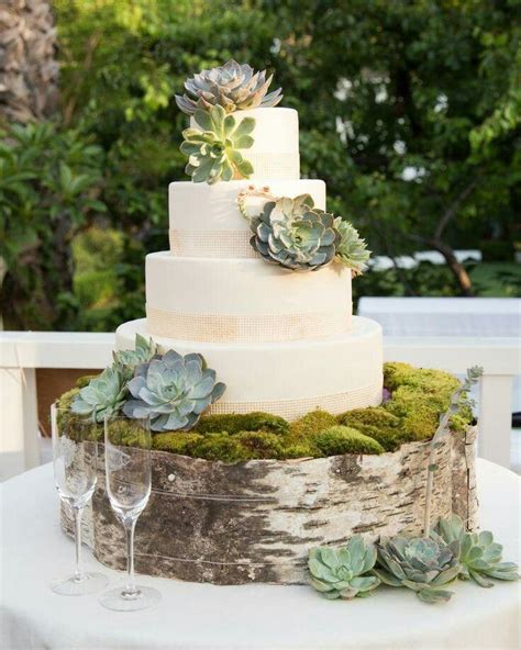 Wedding cake décoré avec des succulentes et des éléments de macramé