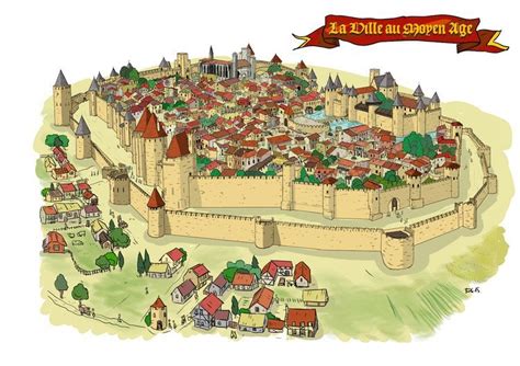 Illustration d'une cité médiévale en plein développement économique