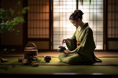 Moine japonais préparant du thé matcha lors d'une cérémonie