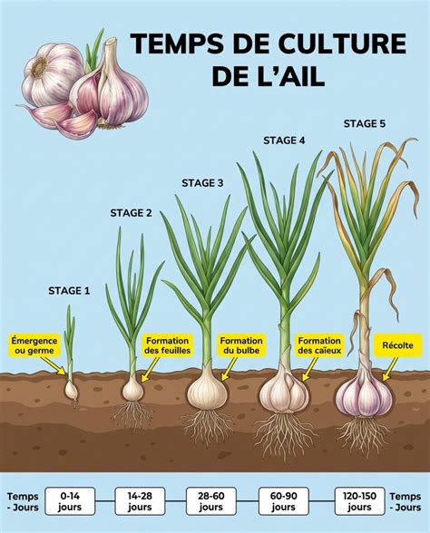 Schéma illustrant le cycle de plantation des caïeux d'ail